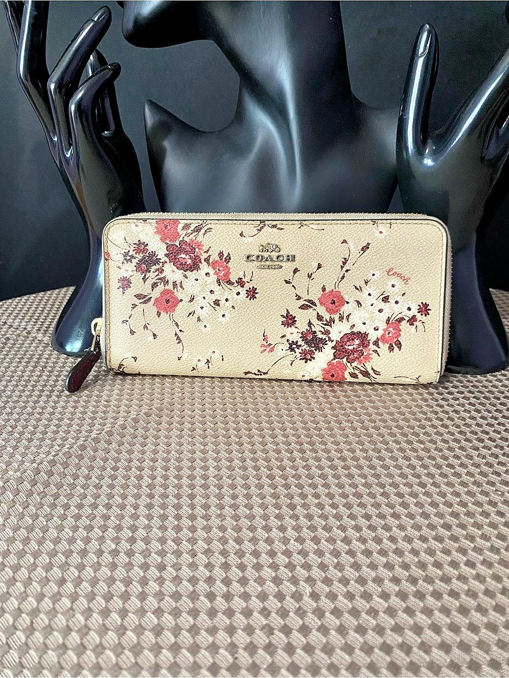 Coach Floral Zip-Around Wallet in Cream & Pink